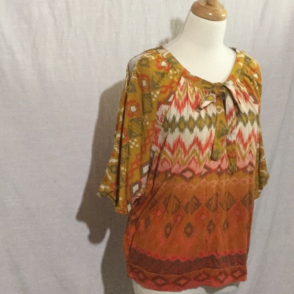 New Directions Cold Shoulder Aztec Print Top - Picture 2 of 6